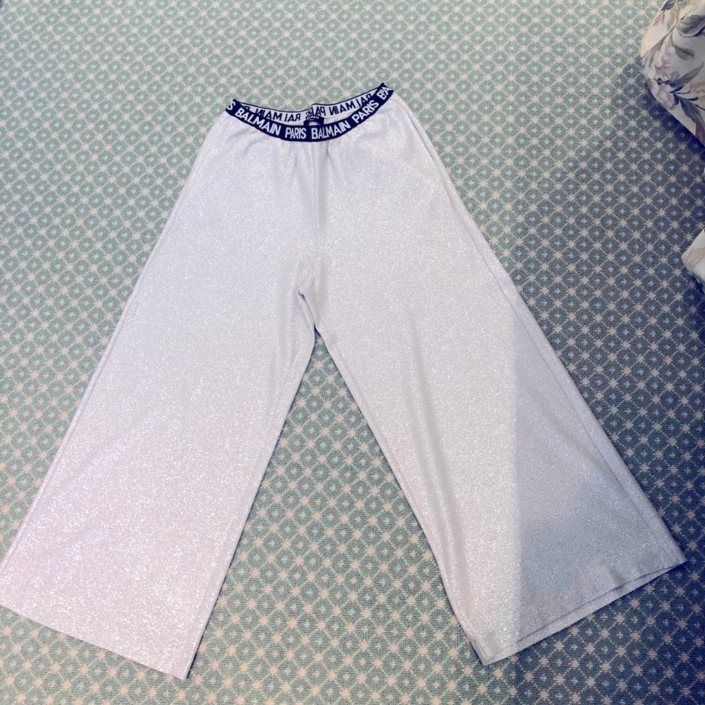 Balmain Kids silver Shimmer pants with Logo